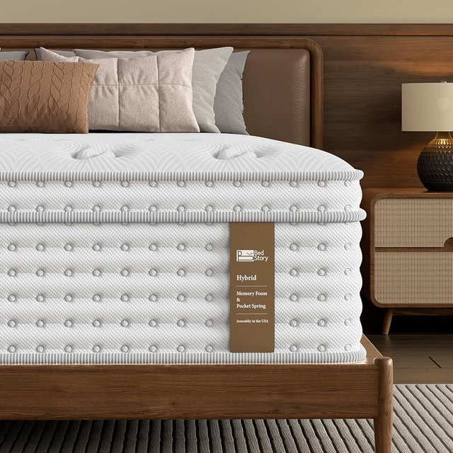 BedStory Firm King Mattress 14 Inch, Hybrid King Size Mattress in a Box, Back Pain Relief, Luxury Pocket Spring Mattress, Fiberglass-Free, 365-Night-Trial, 10 Year Warranty