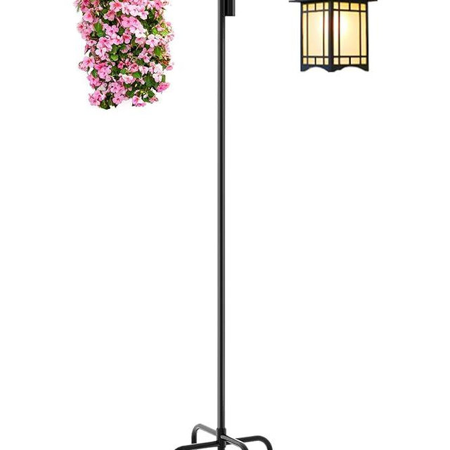 Gtongoko 108 Inch Adjustable Double Shepherd Hook with 5 Prong Base, 5/8 Inch Thick Heavy Duty Bird Feeder Pole for Bird Feeder Lanterns Weddings Decor 1 Pack