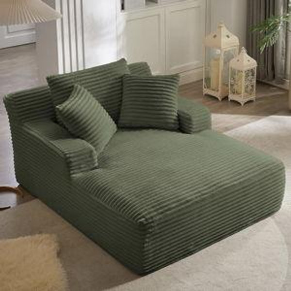 GNIXUU Oversized Chaise Lounge Chair Indoor, Comfy Fluffy Lounge Sofa Upholstered Sleeper Sofa Couch with Throw Pillows and Armrests, Corduroy Plush Cloud Chair for Living Room, Blue