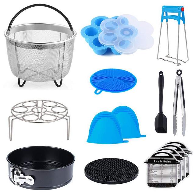 15 pcs Accessories Compatible with Instant Pot Pressure Cooker 6, 8Qt - Steamer Basket, Egg Rack, Springform Pan,Egg Bites Mold,Magnetic Cheat Sheets,Oven Mitts,Tongs,Spatula & Scrubber & Trivet Mat