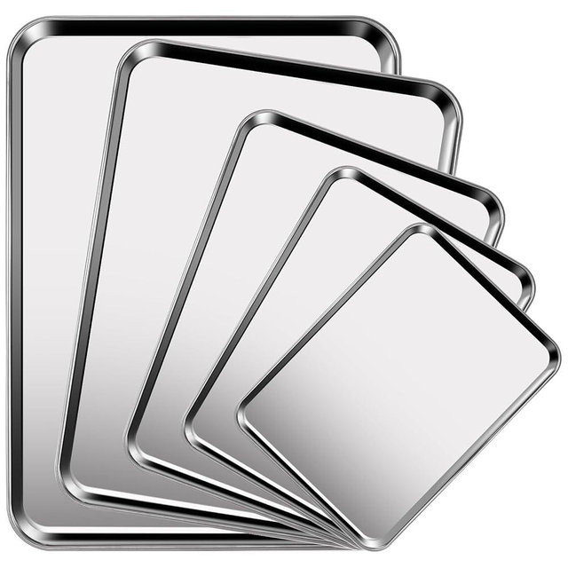 Baking Sheet Set of 5, Stainless Steel Cookie Sheet Baking Sheet Pan, 9/10/12/16/18 Inch, Non Toxic & Heavy Duty & Easy Clean，Duty Nonstick Bakeware Set for Oven Cooking