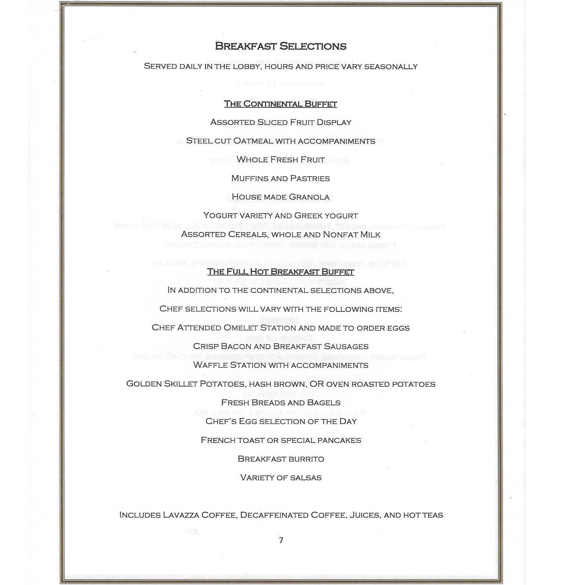 If you would like breakfast at the Tivoli, here is the menu so you can choose which you'd like.