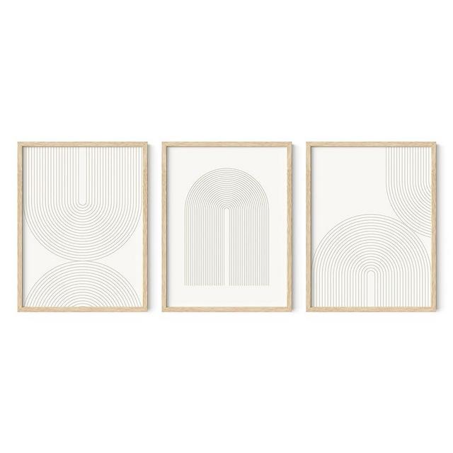 HAUS AND HUES Boho Wall Art - Set of 3 Framed Mid Century Modern Wall Art for Living Room, Minimalist Beige Wall Art, Line Art Wall Decor, Boho Art Wall Decor, Light Arches Art (12x16, BEIGE FRAMED)