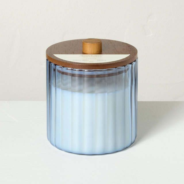 2 Wick Glass with Wooden Lid Canvas Jar Candle Blue 12oz - Hearth & Hand™ with Magnolia