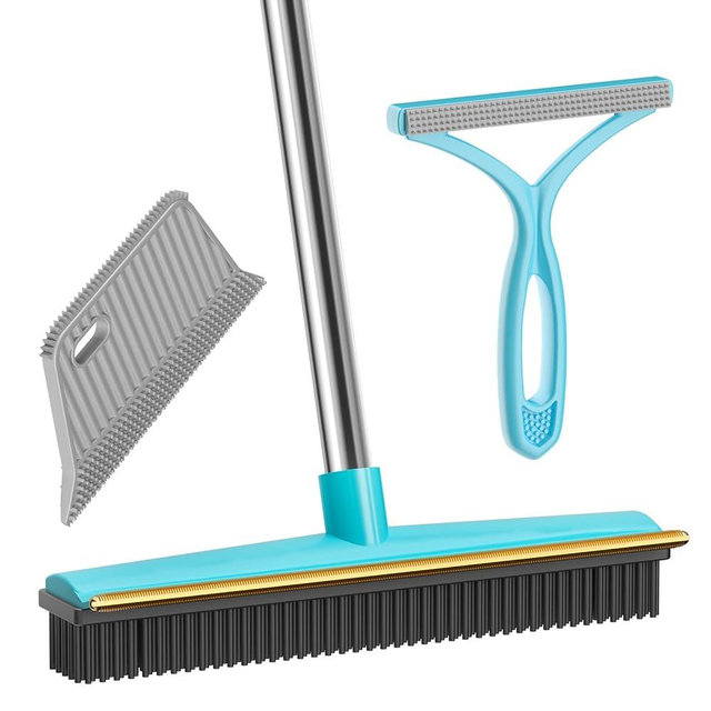 SOCCSO Carpet Rake for Pet Hair Removal (3 Pack),Dog Cat Fur Remover Rubber Broom,Carpet Rake - 60" Long Handle Lint Shaver Cleaner Tools,Scraper Brush for Carpet,Rug,Car Mat,Couch,Pet Bed,Furniture