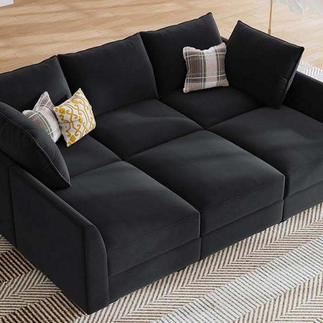 HONBAY Modular Sectional Sofa Velvet Sleeper Sofa with Storage Seat Sectional Couches for Living Room,Black