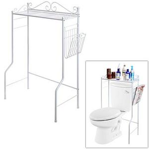 Space Saver Design Metal Storage Organizer Rack / Freestanding Bathroom Shelf w/ Magazine Basket, White