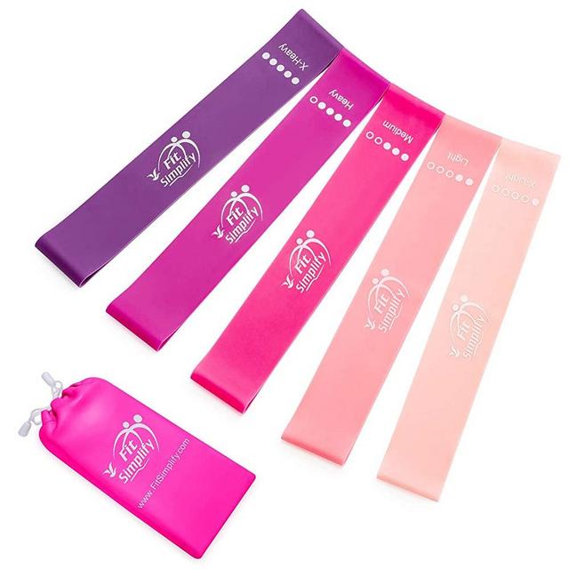 Fit Simplify Resistance Loop Exercise Bands with Instruction Guide and Carry Bag, Set of 5
