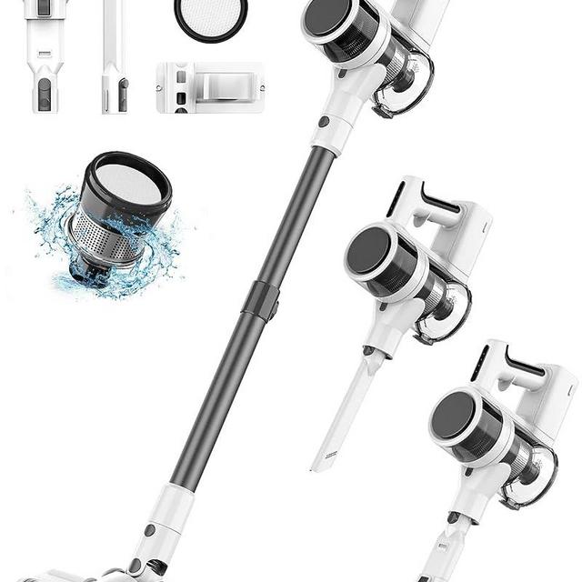 Fykee Cordless Vacuum Cleaner, 80,000 PRM Vacuum Cleaner with 2200 mAh Battery and 2 Adjustable Model, Rotated LED Brush Head Detachable Stick Vacuum up to 35 Mins Runtime