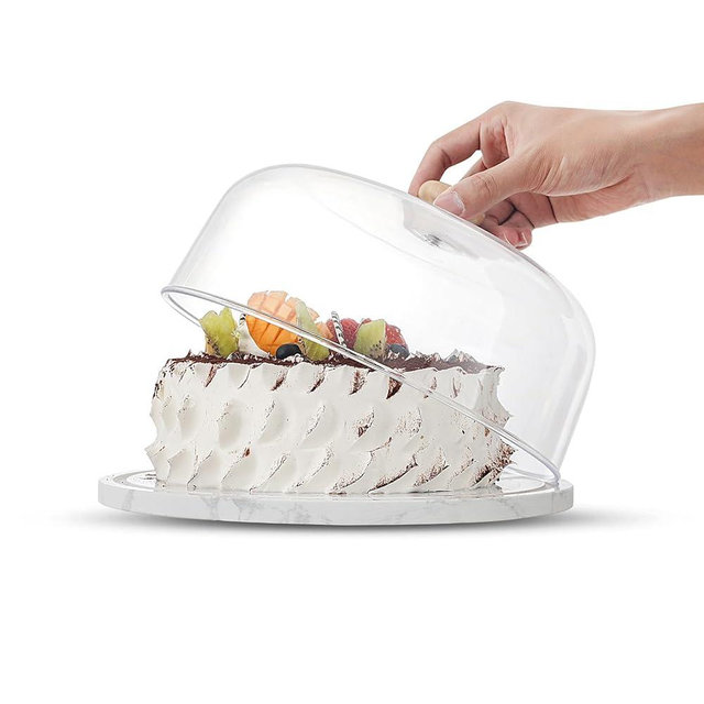 Ftytdefebrero Marble Cake Stand with Acrylic Dome Lid, Cake Holder with Lid, Cake Plate Board for Party, Wedding, Cake Display Stand with Dome Cover,Charcuterie Boards for Cheese, Chips, Fruit