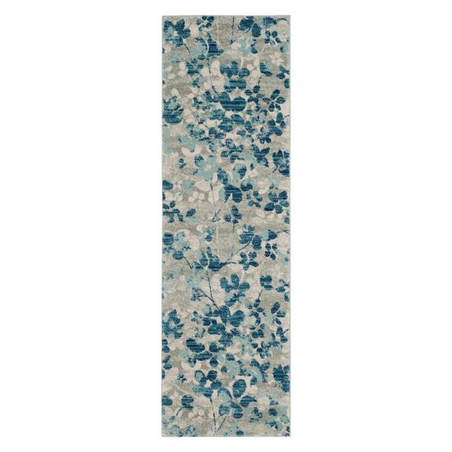 2'2"X7' Floral Runner Gray/Light Blue - Safavieh