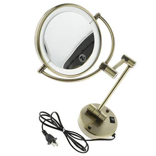 MonkeyJack Beauty LED Lighted Wall Mount Makeup Shaving Round Mirror, 3x/5x/7x Magnification, 8 inch, Extending Folding Chrome/Bronze Finish - Bronze, 7x Magnification
