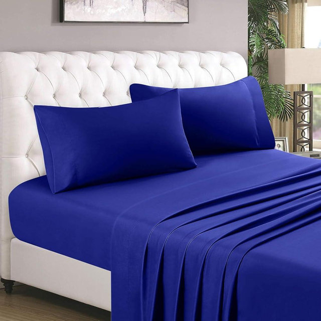 Versatile Bedding 3 PCs Set - Ultra Soft Easy Care 100% Cotton 800 Thread Count 3 Piece Set with 18" Deep Pocket - Soft & Silky Sateen Weave - (1 Fitted Sheet and 2 Pillowcases) - Queen, Royal Blue