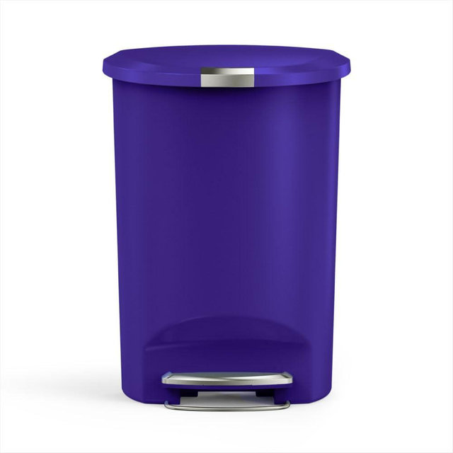simplehuman 50 Liter / 13 Gallon Hybrid Semi-Round Kitchen Step Trash Can with Secure Slide Lock, Indigo Plastic