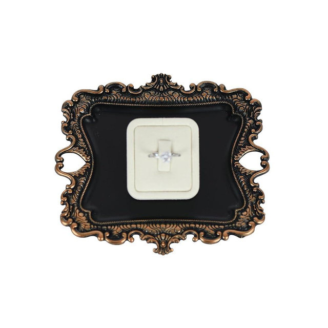Funly mee Antique Trinket Dish Vintage Jewelry Tray, Ring Holder (Black & Gold, S)