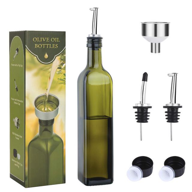 17oz Green Glass Oil Bottle Dispenser