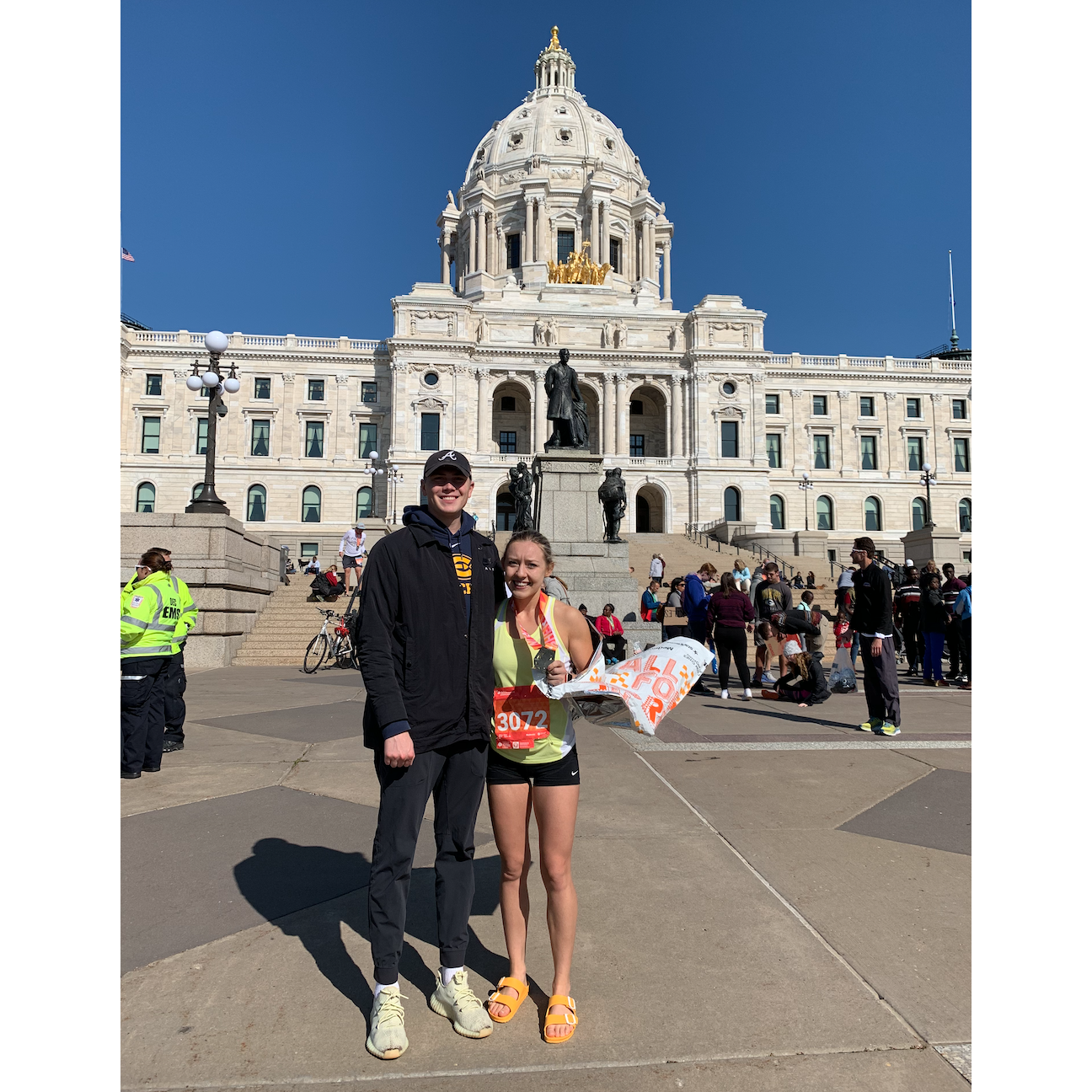 At the finish line at the Twin Cities Marathon in 2019.