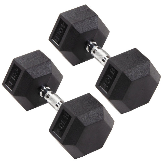 Signature Fitness Hex Dumbbells Non-Slip Free Weights Full Body Strength Training Home Gym Workout Equipment Set, 40 Pounds, Black