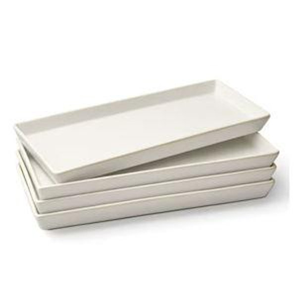 Kook Ceramic Rectangular Serving Trays, White, 11 Inch, Set of 4