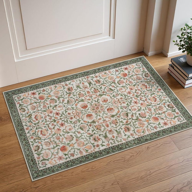 OJIA Door Mat Indoor Entrance 2x3 Rug Machine Washable Boho Floral Small Area Rug Non-Slip Low Pile Throw Rugs for Entryway, Kitchen, Front Door Indoor Entrance, Entry, Bathroom