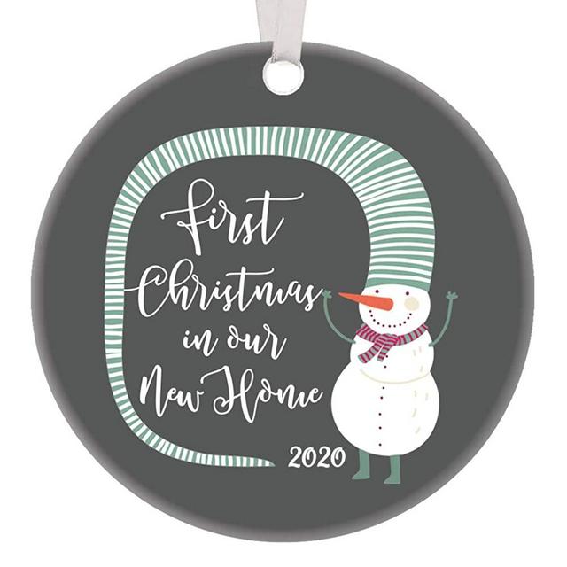 1st Christmas New Home Ornament 2020 Whimsical Snowman Holiday Tree Decor Homeowners Cute Gift Idea House Warming Wedding Presents for Couple Beautiful Housewarming Collectible 3" Flat Circle Ceramic