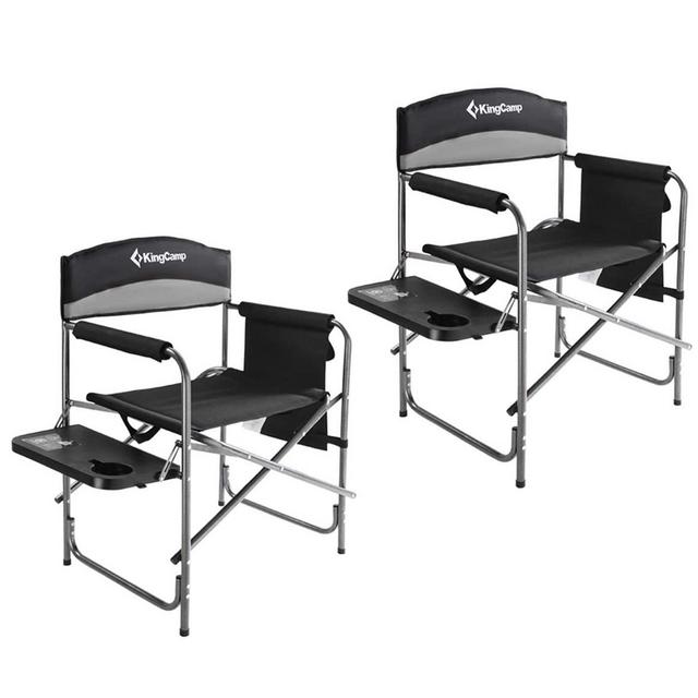 KingCamp Padded Outdoor Director Chair with Side Table, Integrated Cupholder, and Pockets for Camping, Sporting Events, or Picnics, 2 Pack, Black/Grey