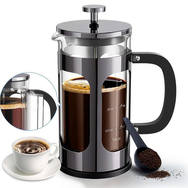 Veken French Press Plunger Coffee Maker Cafetière, Double Wall Heat Resistant Borosilicate Glass Coffee Press,Cold Brew Coffee Pot for Kitchen and Gifts, Dishwasher Safe, Dark Pewter (27 Ounce/800 ml)