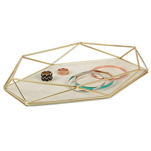 Umbra Prisma Tray, Geometric Plated Jewelry Storage, 11" Length x 7.25" Height x 1.5” Width, Matte Brass