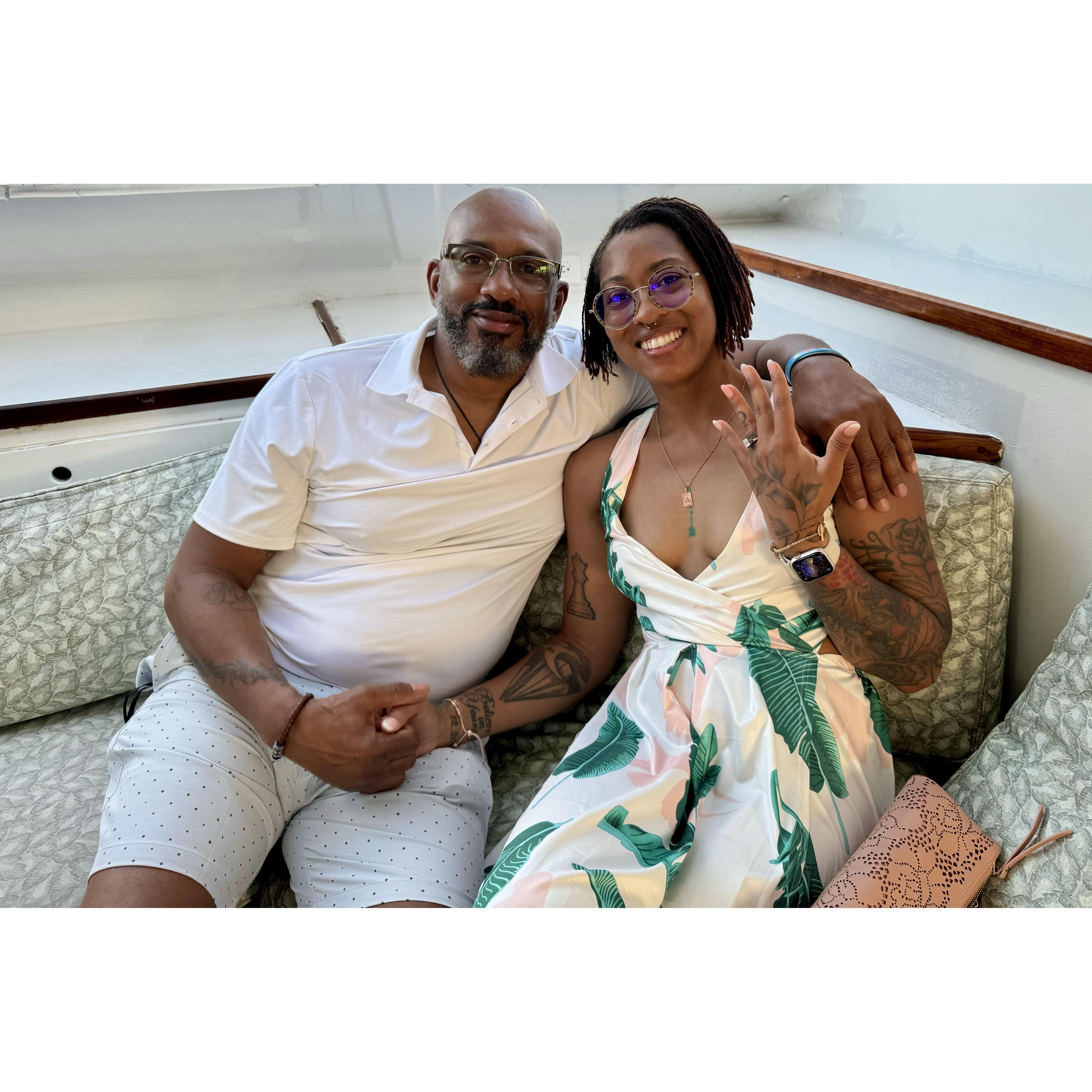 Darius proposed on a beautiful sunset cruise in the Bahamas