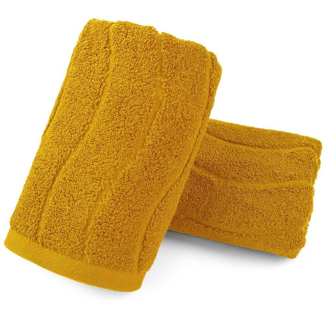 Jacquotha Wavy Striped Cotton Hand Towels, Set of 2, Dry Your Hand Instantly, 13x29, Mustard