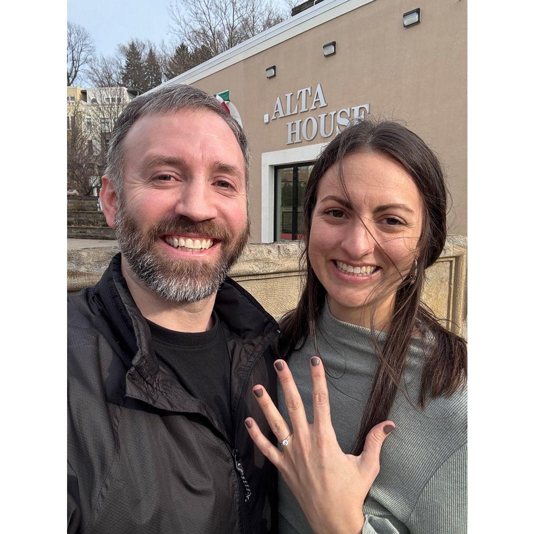 We got engaged in front of Little Italy's Alta House - the place where we first met!
