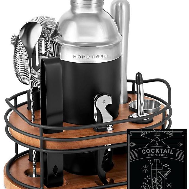 Home Hero Cocktail Shaker Set, Bartender Kit - Bar Set, Cocktail Set, Bar Accessories, Bar Kit, Cocktail Kit, Bartending Kit, Bar Shaker Set, Bar Set Cocktail Shaker Set (Black and Silver, 10 Pcs)