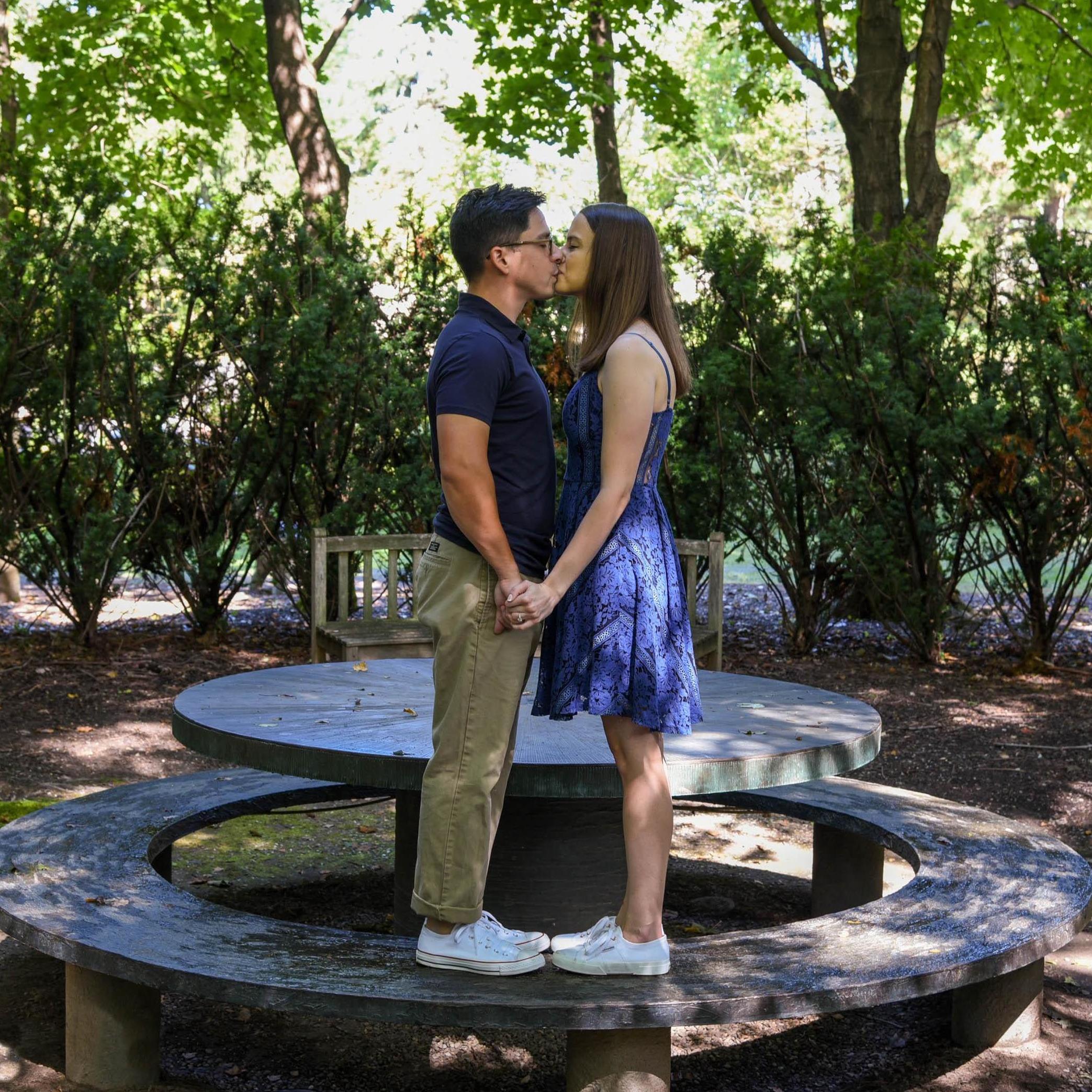 We snagged a kiss and snapped a pic during our engagement photo shoot where we originally shared our first kiss at Grounds for Sculpture.