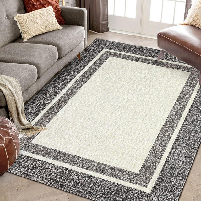 GarveeHome Washable Area Rug 8x10 - Modern Bordered, Low Pile, Soft, Non-Slip, Stain Resistant for Living Room, Bedroom, Home Decor - Brown
