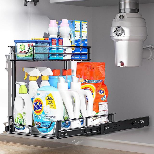 LAMU Larger Under Kitchen Sink Organizers and Storage, Metal Under Sink Organizer Bathroom Cabinet, Undersink Organizers Kitchen, Under Sink Storage and Organization, 13.4W x 16.9D x 15.7H inches