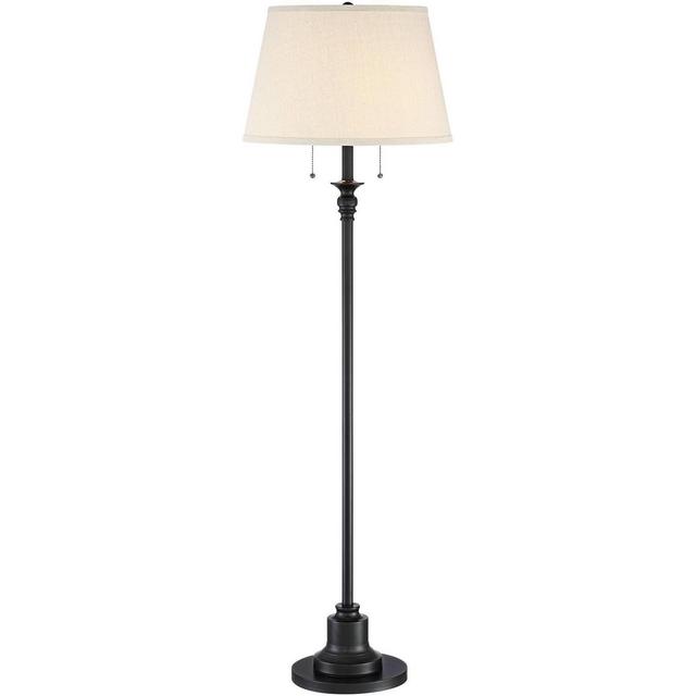 360 Lighting Spenser Rustic Farmhouse Floor Lamp 58" Tall Oiled Bronze Metal Off White Linen Empire Shade for Living Room Bedroom Office House Home