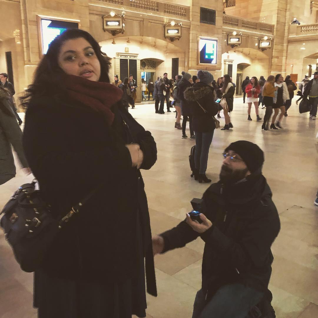 Photo of the proposal on Groundhog Day 2019, in Grand Central Terminal.