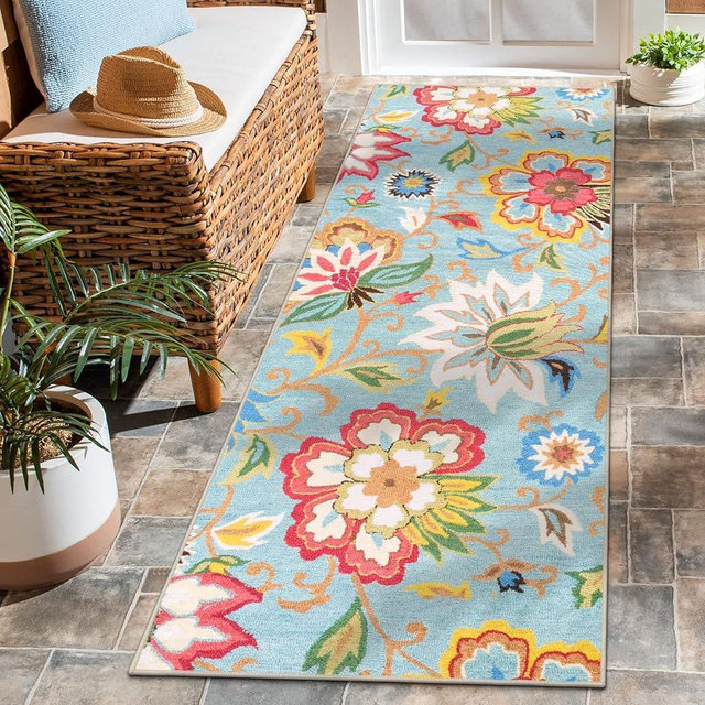 Beeiva Floral Rug Runners for Hallways, 2x5 Ultra Thin Colorful Kitchen Runner Rug Washable, Vintage Plant Non-Shedding Bathroom Front Door Rug Non-Slip Hallway Runner Rug for Entryway Bedroom Kitchen