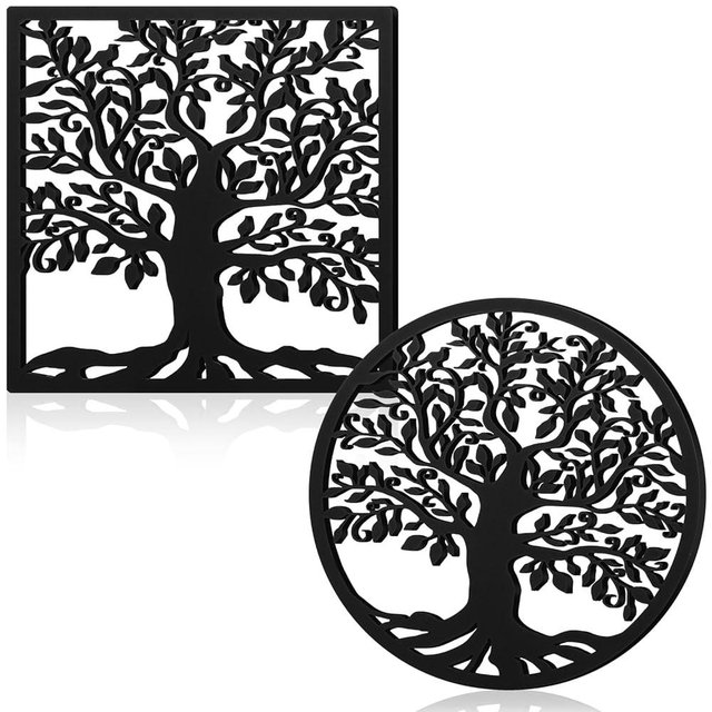 Beeveer 2 Pcs Life Tree Cast Iron Trivet for Hot Dishes 7.1 Inch Metal Trivet for Hot Pots and Pans Decorative Heat Resistant Trivets with Rubber Feet Caps and Ring Hanger for Kitchen