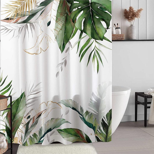 Laifzere Green Turtleback Leaf Shower Curtain - Tropical Bathroom Set - Abstract Banana Leaf Palm Tree Nature Fabric Waterproof Shower Curtain - 60x72 Inch