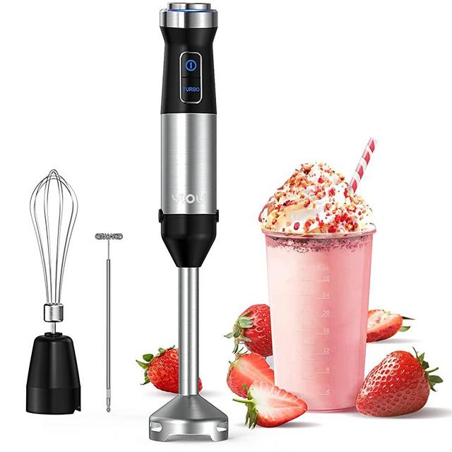 YIOU Immersion Blender, Ultra-Stick Hand Blender Variable Speed Stick Blender 500 Watt Heavy Duty Copper Motor Brushed 304 Stainless Steel for Soups Sauces and Smoothie, Set Midnight Black