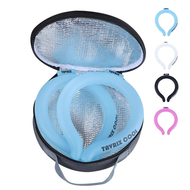 2Pack Neck Cooling Tubes with Insulated Cooler Bag - Reusable Ice Neck Cooler for Hot Weather, Hands Free Cooling Ring, Chill Relief for Men & Women, Outdoor, Indoor, Sports, Travel (Blue*2, Large)