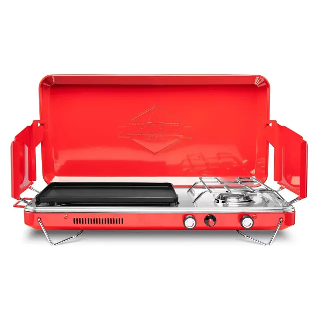 Hike Crew 2-in-1 Portable Gas Camping Stove/Grill with Griddle - Red