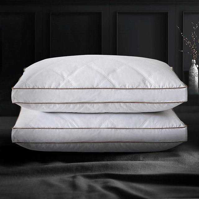 UNIKOME Goose Feathers and Down Pillow, Hotel Collection Gusseted Bed Pillows for Sleeping, 100% Cotton Pillow Cover, Queen Size, Set of 2