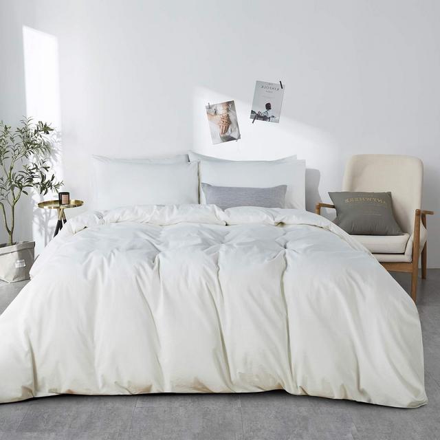 JELLYMONI White 100% Washed Cotton Duvet Cover Set, 3 Pieces Luxury Soft Bedding Set with Zipper Closure. Solid Color Pattern Duvet Cover King Size(No Comforter)