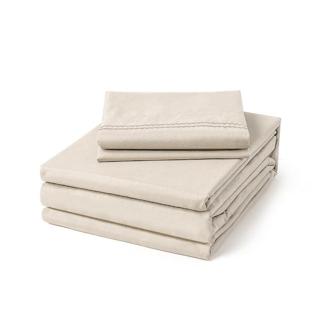 ClevaHome Twin Size Sheet Set - 4 Piece Soft Breathable Luxury Bed Sheet Set - Shrinkage & Fade Resistant Embroidered Bedding Sheet with Deep Pocket, 2 Extra Pillowcases (Twin, Oat Milk)