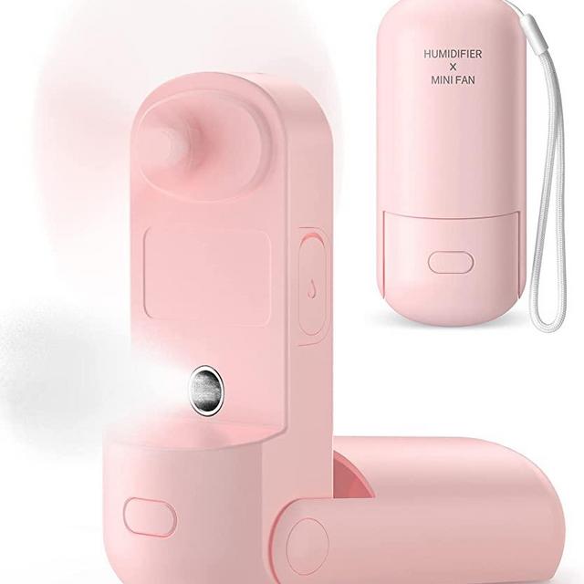 HonHey Handheld Fan Misting Fan, 3 in 1 Hand Fan, Portable Mini Fan with Rechargeable Battery Operated and 3 Adjustable Speed[6-13-20 Working Hours], Foldable Personal Fan for Girls Women Travelling (Pink)