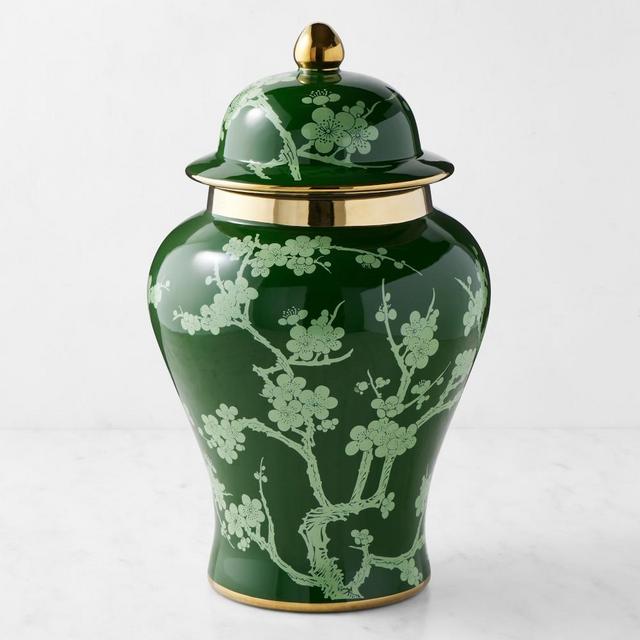 Green Ginger Jar, Cherry Blossom, 13.5"
