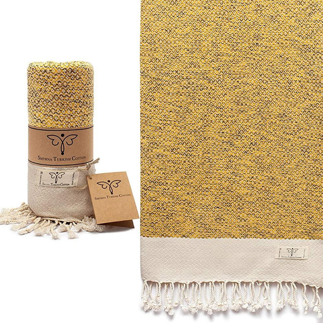 Smyrna Vintage Series Original Turkish Beach Towel | 100% Cotton, Prewashed, 37 x 71 Inches | Turkish Bath Towel for SPA, Beach, Pool, Gym and Bathroom (Yellow)