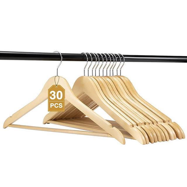 HOUSE DAY Wooden Suit Hanger Wooden Clothes Hanger Smooth Finish Solid Wooden Coat Hanger High-Grade Wooden Hangers for Clothes Suit, Dress, Camisole, Jacket, Pants 30 Pack Natural